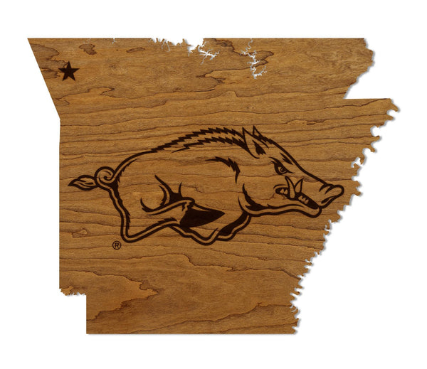 University of Arkansas Razorback on State Wall Hanging – Crafted from Cherry and  Maple Wood - Arkansas Razorbacks
