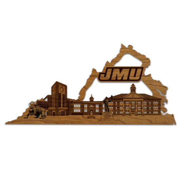 James Madison University Skyline Wall Hanging - Crafted from Cherry or Maple Wood - James Madison Dukes