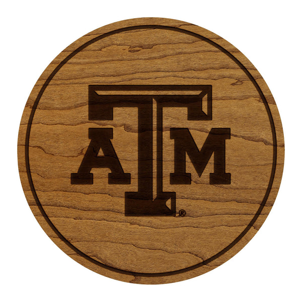 Texas Agricultural and Mechanical University TAM Logo Coaster – Crafted from Cherry or Maple Wood – Texas A & M Aggies