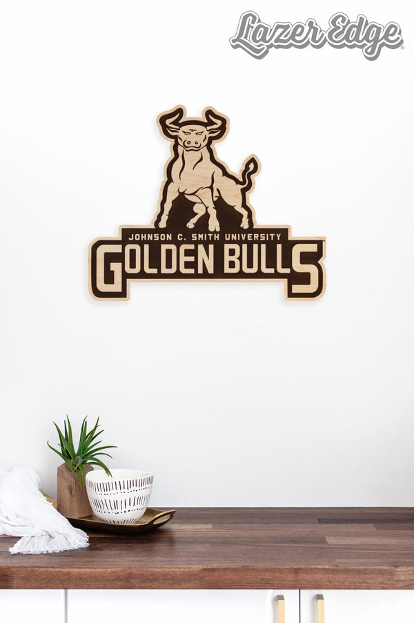 Johnson C. Smith University Golden Bulls Wall Hanging - Crafted from Cherry or Maple Wood -  Johnson C. Smith Golden Bulls