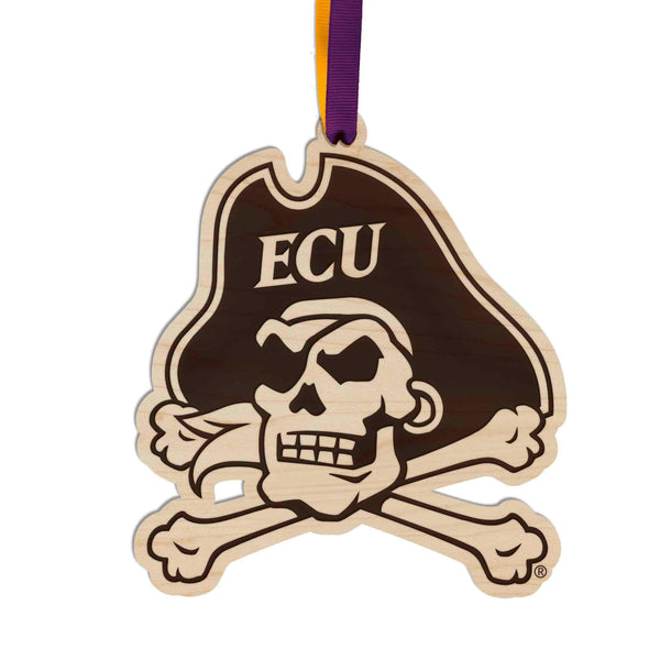 East Carolina University Jolly Roger Ornament – Crafted from Cherry and Maple Wood –ECU Pirates