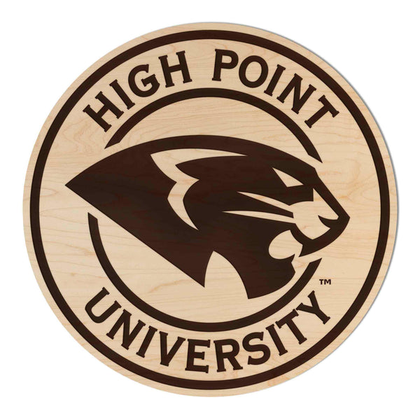 High Point University Circular Athletic Logo Wall Hanging - Crafted from Cherry or Maple Wood - High Point Panthers