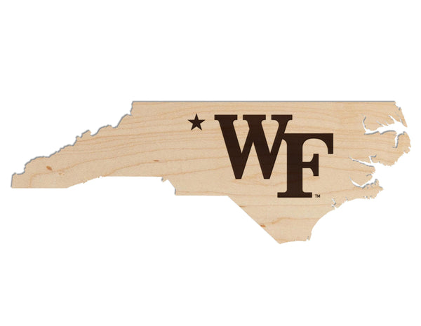 Wake Forest University WF Logo on State Wall Hanging - Crafted from Cherry and Maple Wood - Wake Forest Demon Deacons