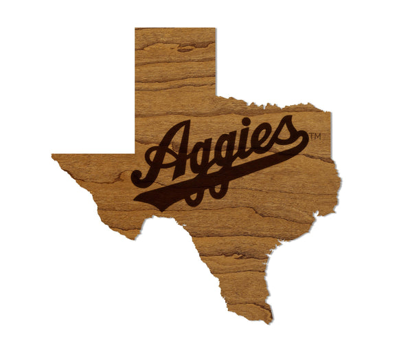 Texas A&M University Aggies on State Magnet - Crafted from Cherry or Maple Wood - TAMU Aggies