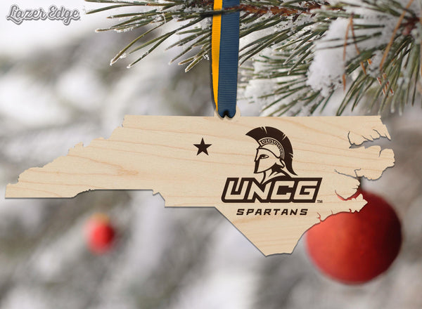 University of North Carolina Greensboro Spartans on State – Crafted from Cherry or Maple Wood – UNCG Spartans