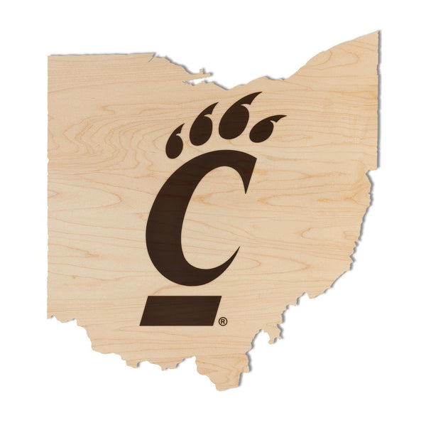 University of Cincinnati Bearcat on State Wall Hanging - Crafted from Cherry and Maple Wood - Cincinnati Bearcats