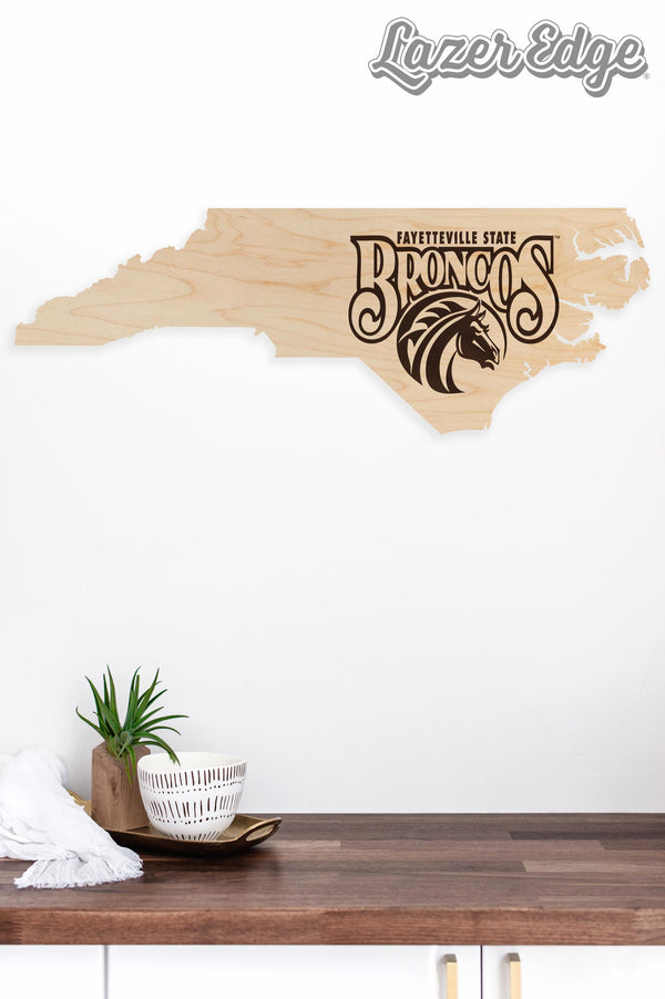 Fayetteville State University Broncos on State Wall Hanging - Crafted from Cherry or Maple Wood -  Fayetteville State Broncos
