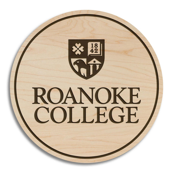 Roanoke College Institution Mark Coaster – Crafted from Cherry or Maple Wood – Roanoke Maroons