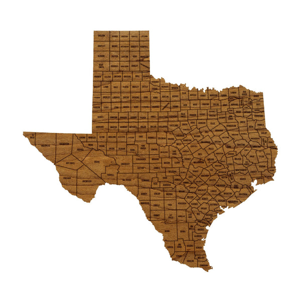 Texas County Map Wall Hanging - Crafted from Cherry or Maple Wood