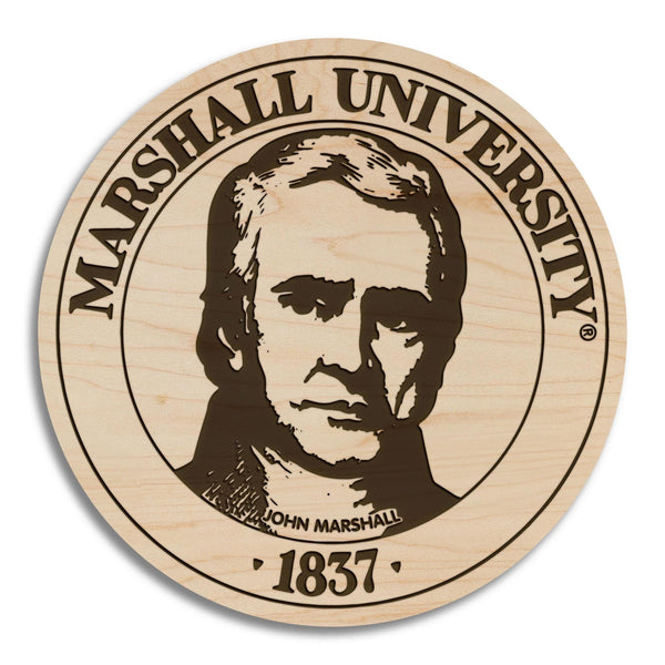 Marshall University Presidential Seal Coaster – Crafted from Cherry or Maple Wood – Marshall University Bison