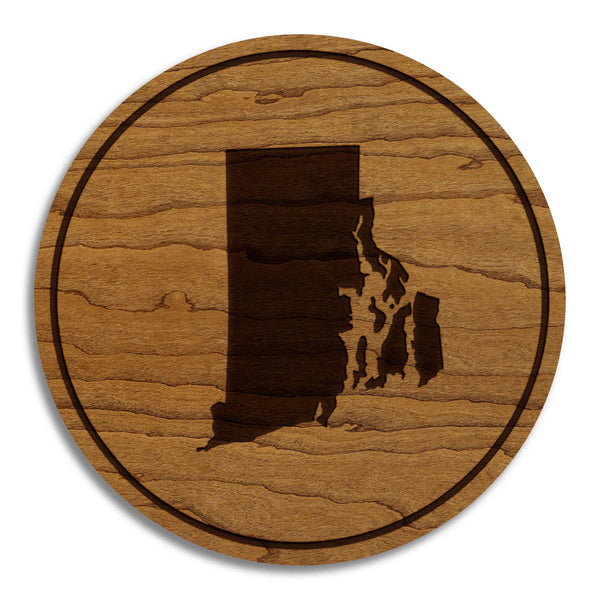 Rhode Island State Map Coaster - Crafted from Cherry or Maple Wood