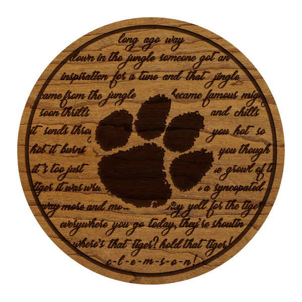 Clemson University Fight Song Coaster – Crafted from Cherry or Maple Wood – Clemson Tigers
