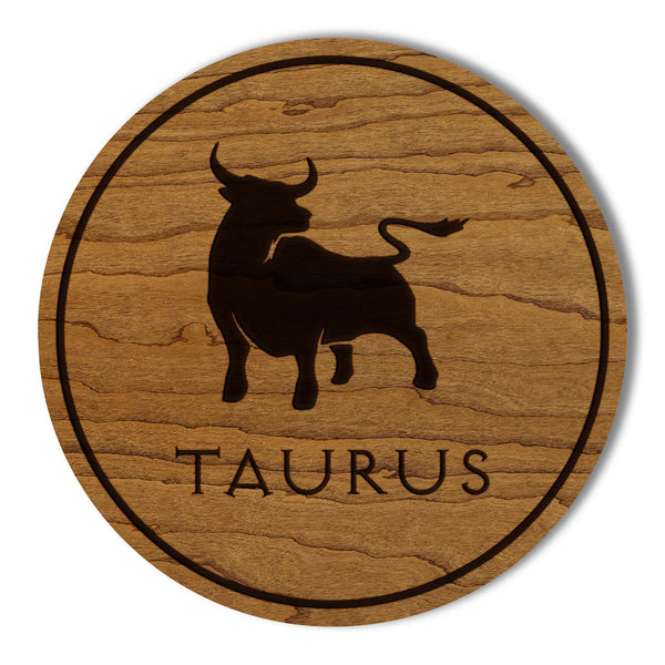 Taurus Symbol Zodiac Coaster – Crafted from Cherry or Maple Wood