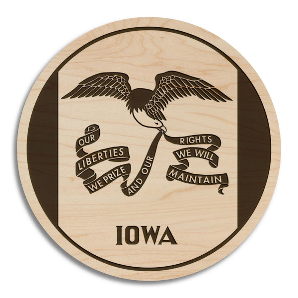 Iowa State Flag Coaster - Crafted from Cherry or Maple Wood