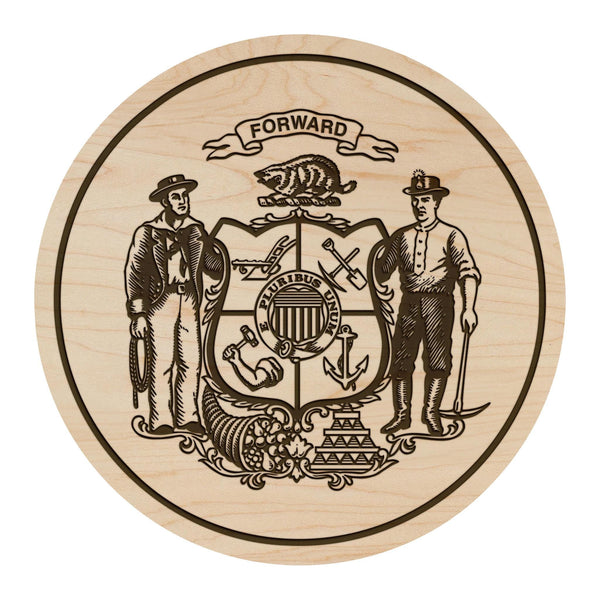 Wisconsin State Flag Coaster - Crafted from Cherry or Maple Wood