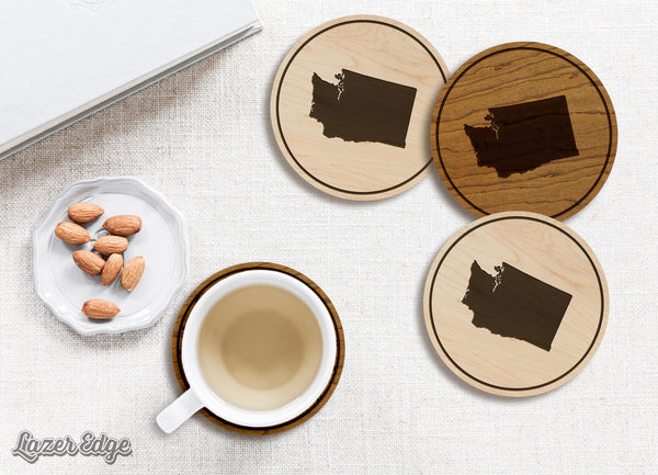 Washington State Map Coaster - Crafted from Cherry or Maple Wood