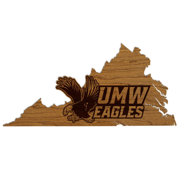University of Mary Washington Eagles on State Wall Hanging - Crafted from Cherry and Maple Wood
