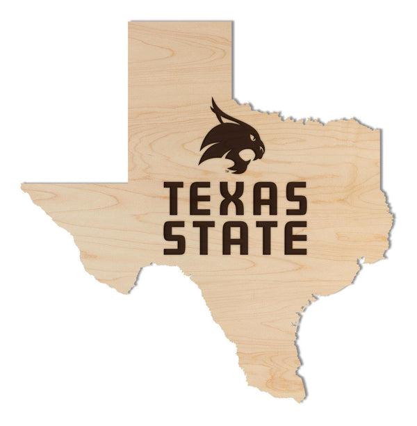 Texas State University Bobcat on State Wall Hanging – Crafted from Cherry and  Maple Wood - Texas State Bobcats