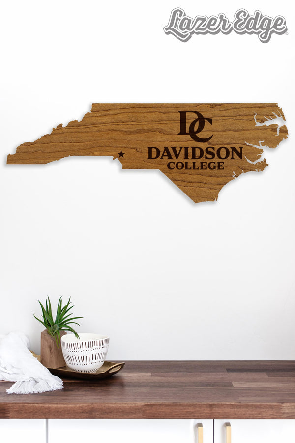 Davidson College Logo on State Wall Hanging - Crafted from Cherry or Maple Wood - Davidson Wildcats