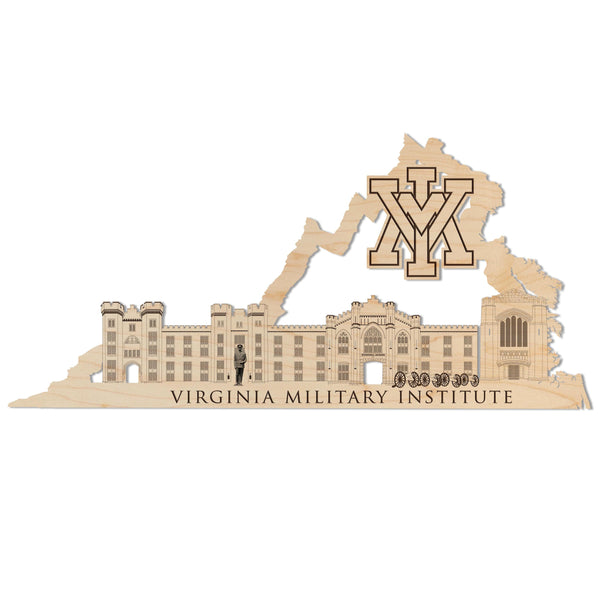 Virginia Military Institute Skyline Wall Hanging - Crafted from Cherry and Maple Wood - VMI Keydets