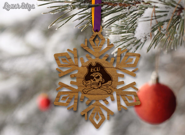 East Carolina University Jolly Roger Snowflake Ornament – Crafted from Cherry and Maple Wood –ECU Pirates