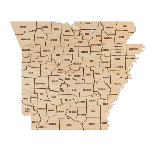 Arkansas County Map Wall Hanging - Crafted from Cherry or Maple Wood