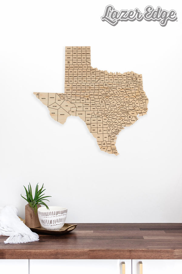 Texas County Map Wall Hanging - Crafted from Cherry or Maple Wood