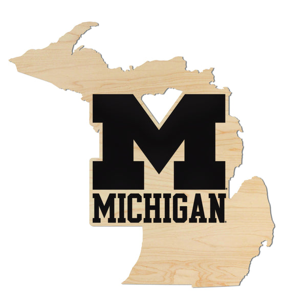 University of Michigan on State Wall Hanging - Crafted from Cherry or Maple Wood