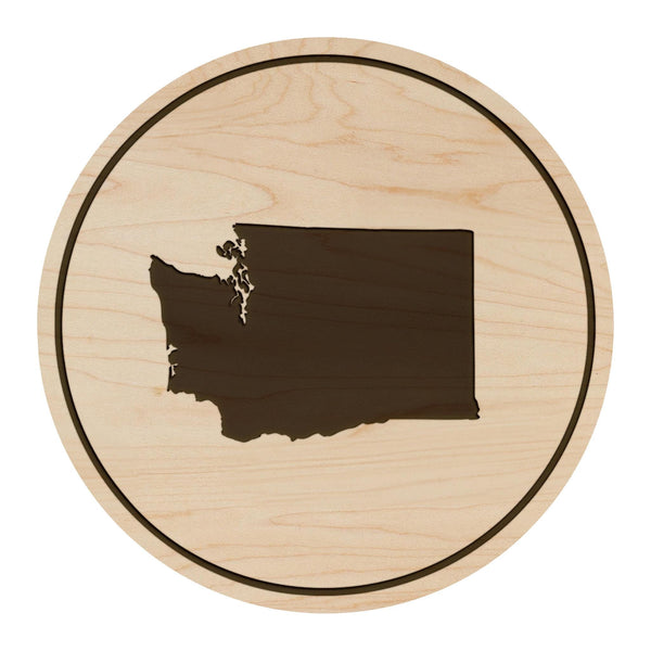 Washington State Map Coaster - Crafted from Cherry or Maple Wood