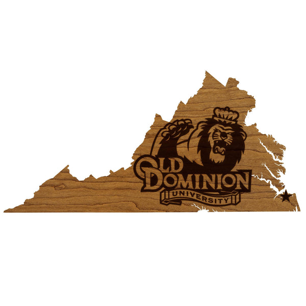 Old Dominion University Monarch Logo on State Wall Hanging - Crafted from Cherry or Maple Wood - ODU Monarchs
