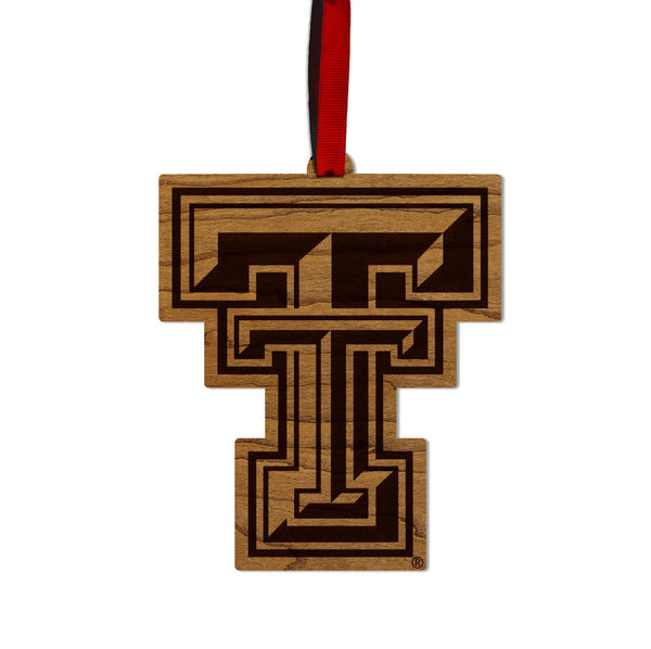 Texas Tech University Double T Ornament – Crafted from Cherry and Maple Wood – Texas Tech Red Raiders