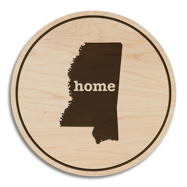 Mississippi Home State Map Coaster - Crafted from Cherry or Maple Wood