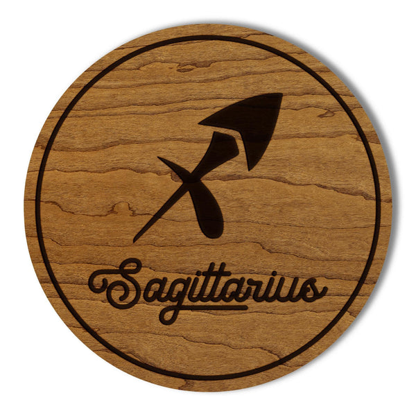 Sagittarius Sign Zodiac Coaster – Crafted from Cherry or Maple Wood