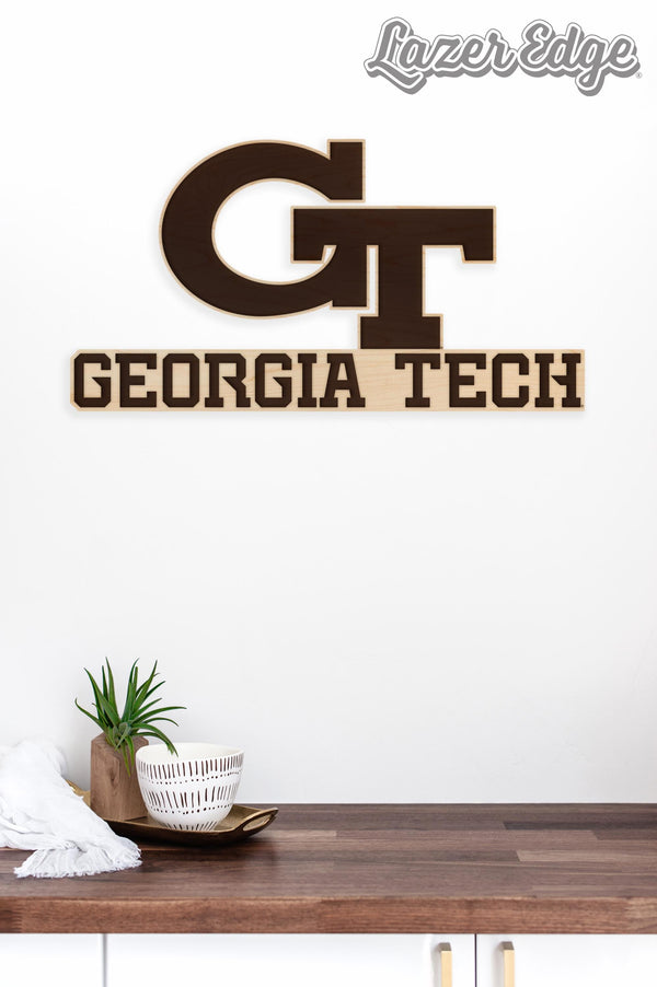 Georgia Tech Primary Mark Cutout Wall Hanging - Crafted from Cherry or Maple Wood - Georgia Tech Yellow Jackets