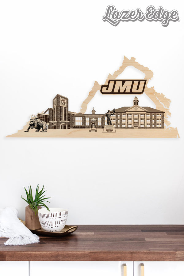 James Madison University Skyline Wall Hanging - Crafted from Cherry or Maple Wood - James Madison Dukes