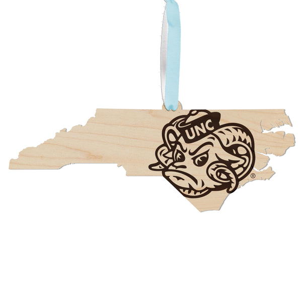 University of North Carolina Chapel Hill Ramses on State Ornament – Crafted from Cherry and Maple Wood – UNC Tar Heels