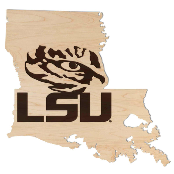 Louisiana State University Tiger Eye on State Wall Hanging - Crafted from Cherry or Maple Wood - LSU Tigers
