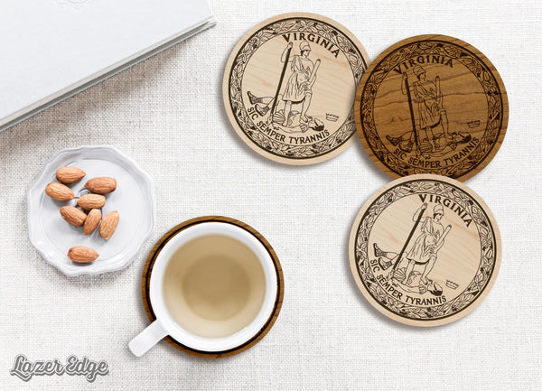 Virginia State Flag Coaster - Crafted from Cherry or Maple Wood