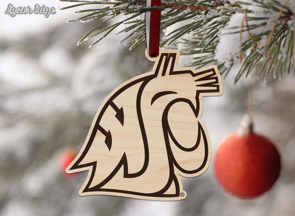 Washington State University Cougar Ornament – Crafted from Cherry and Maple Wood – Washington State Cougars