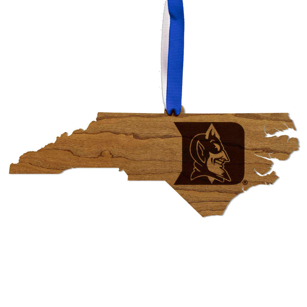 Duke Blue Devils Devil D on State Ornament – Crafted from Cherry and Maple Wood – Duke University
