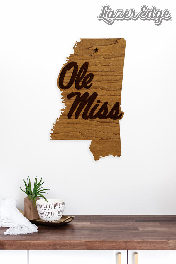 Ole Miss on Mississippi Wall Hanging - Crafted from Cherry or Maple Wood