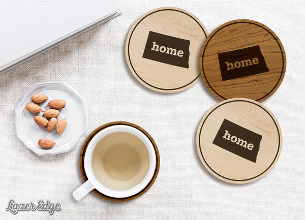 North Dakota Home State Map Coaster - Crafted from Cherry or Maple Wood
