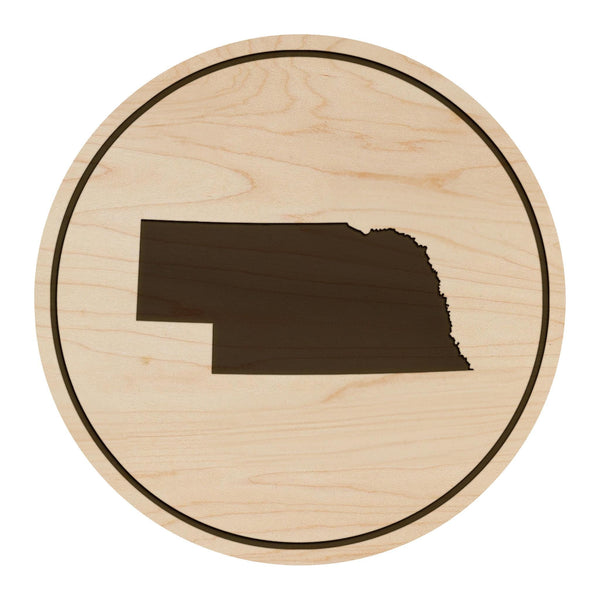 Nebraska State Map Coaster - Crafted from Cherry or Maple Wood