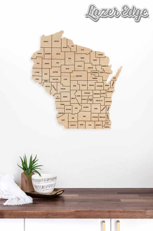 Wisconsin County Map Wall Hanging - Crafted from Cherry or Maple Wood