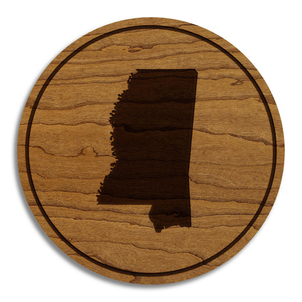 Mississippi State Map Coaster - Crafted from Cherry or Maple Wood