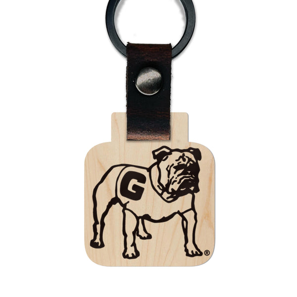 Georgia Retro Bulldog Wooden Keychain – Crafted from Cherry or Maple Wood