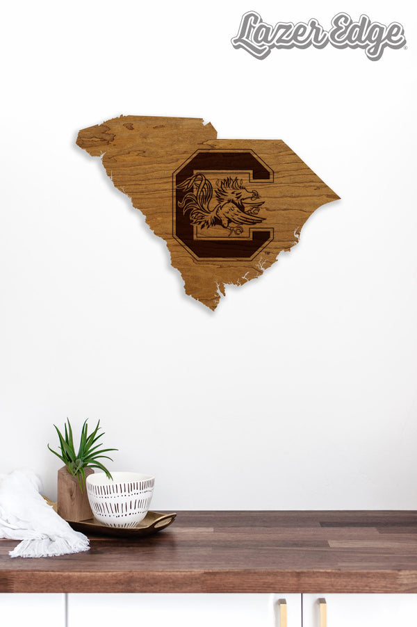 University of South Carolina Block C Gamecock on State Wall Hanging – Crafted from Cherry and  Maple Wood - USC Gamecocks