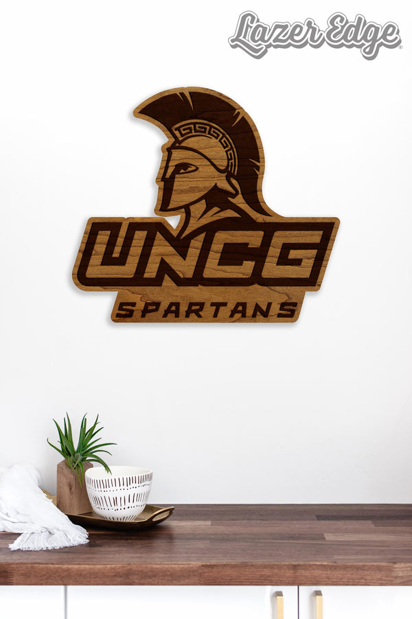 University of North Carolina Greensboro Spartan Logo Wall Hanging – Crafted from Cherry and  Maple Wood - UNCG Spartans