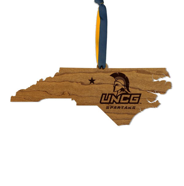 University of North Carolina Greensboro Spartans on State – Crafted from Cherry or Maple Wood – UNCG Spartans