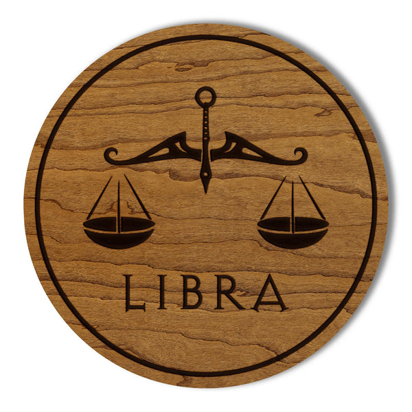 Libra Symbol Zodiac Coaster – Crafted from Cherry or Maple Wood